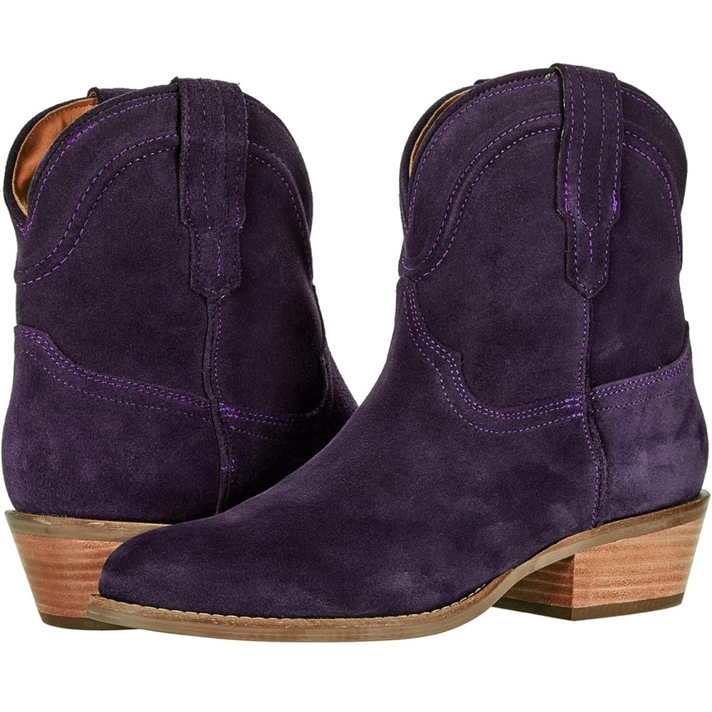 Western Ankle Boot Pointed toe Low Stacked Heel Cowgirl Booties Retro Slouch 2”